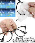 Eyeglasses anti-fog wipe packets; two pre-moistened wipes shown for cleaning glasses.