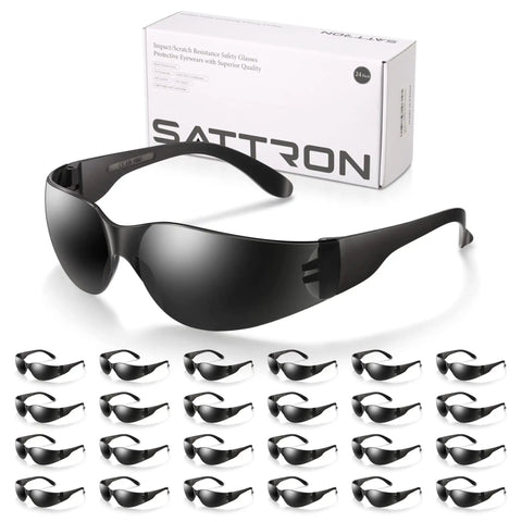 24 Pack Tinted Safety Glasses With Dark Smoke Polycarbonate Lenses For UV Protection, Scratch And Impact Resistance