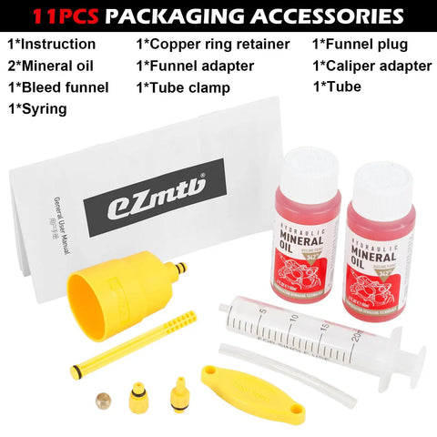 TEKTRO Hydraulic Brake Bleed Kit For Bicycle Disc Brakes With Mineral Oil 120ml All In One Bleed System For Pro Grade Fluid Syringe Fittings And Step By Step Guide For Easy DIY Bike Maintenance