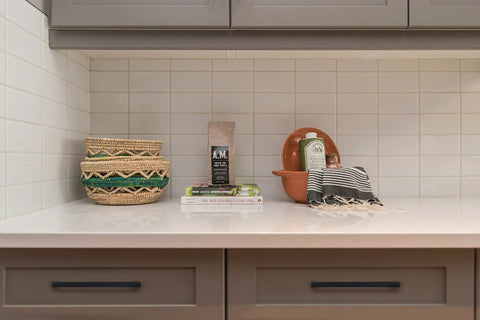 Kitchen with sleek cabinets featuring 55 Pack Solid 5 Inch Center To Center Slim Square Drawer Handles Matte Black Cabinet Hardware