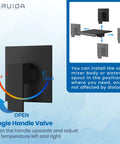 Wall Mount Tub Filler Faucet With Waterfall Spout High Flow Single Handle Brass Rough In Valve Slick Matte Black Finish control diagram