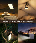 Two Pack Rechargeable Camping Lanterns With 4000mAh Batteries, shown in various outdoor and tent settings.