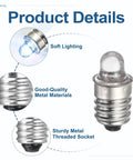 Four Pack E10 Miniature Screw Base Light Bulbs 3V 0.3A showcasing soft lighting and sturdy metal construction.