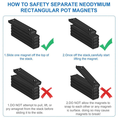 Heavy Duty Neodymium Bar Magnets With Screw Holes Six Pack 80 Lbs Capacity For Cabinets And Metal Shelves, safety stacking guide