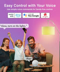 Family using WiFi Color Changing A19 LED Bulbs With Alexa And Google Assistant, No Hub Needed, 75W Equivalent, in living room.