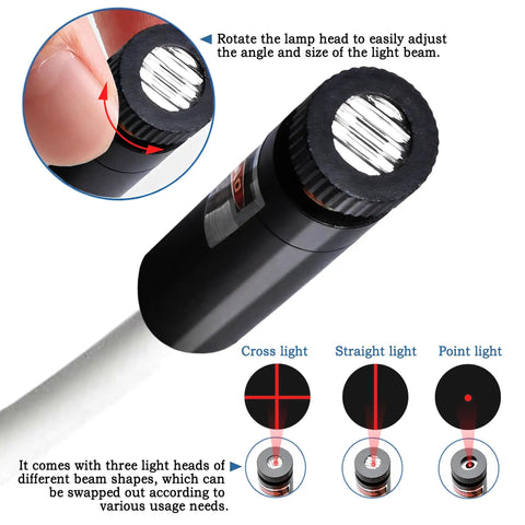 Close-up of 3 In 1 USB Magnetic Quilting Light With Laser Seam Guide showing adjustable light beam modes: cross, straight, point