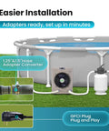 Powerful Pool Heat Pump For Above Ground Pools Up To 5000 Gallons With Turbo X Ultra Compressor, setup with hose and GFCI plug