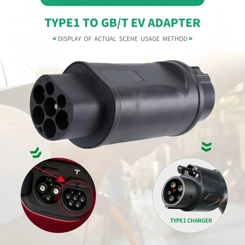 Type 1 To GB T EVSE Converter linking your American J1772 station straight to any China standard EV, showing adapter details.