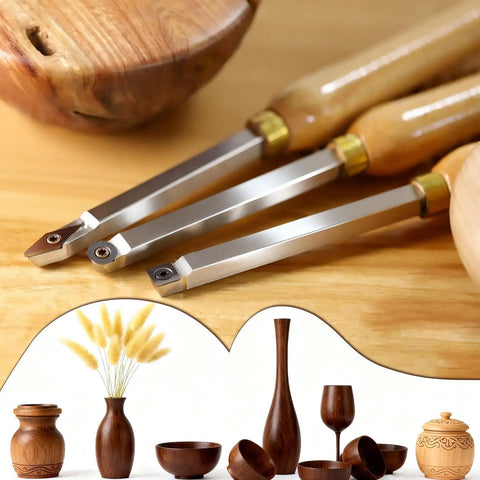 Carbide Tipped Wood Lathe Tools Set 3 Piece Rougher Detailer Finisher With Wood Handle And Diamond Round And Square Indexable Carbide Inserts For Turning Great For Pros And DIYers