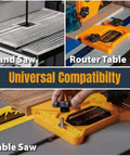 POWERTEC universal tandem featherboards 2-pack for table saw, router table, and band saw; orange plastic with T-track bolts