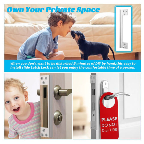 7-Inch Heavy-Duty Door Latch Guard Plates 2 Pack L-Shaped Security Striker Plate shown with children and pets.