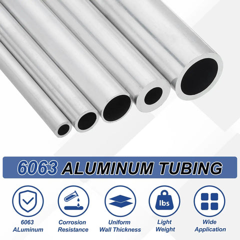 Beefy 6063 Aluminum Tubing Round Tube 1.38 Inch Outer Diameter 0.98 Inch Inner Diameter 13 Inch Length Metal Straight Pipe