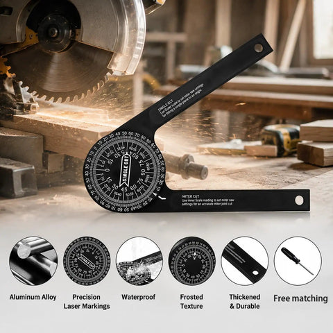 Heavy Duty 7 Inch Miter Saw Protractor Angle Finder With Dope Precision Laser Engraved Scales for carpentry and crown molding.