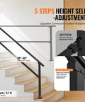 Five Step Outdoor Stair Hand Rail Kit for Concrete Steps and Porches, Heavy Duty Carbon Steel Rails, adjustable angle display.