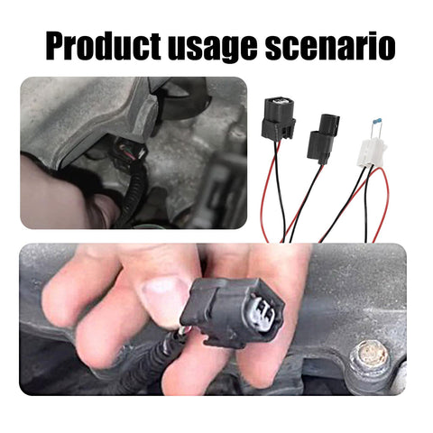 VCM Control Module Wiring Harness Plug Kit With Four Resistors For 3.5L V6 Engines Includes 68 Ohm 82 Ohm 100 Ohm And 120 Ohm Four Button Connector To Link Resistors And Harness Boosts Fuel Efficiency For Honda Accord Pilot Odyssey Black in use scenario showing installation in vehicle engine bay.