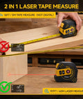Heavy Duty 2 In 1 Laser Tape Measure 197 Ft Digital Distance Meter showing 16ft tape and laser measuring tools for accuracy.