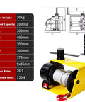 Workhorse Heavy Duty Worm Gear Hand Winch Two Way Self Locking Manual Crank with load capacity and dimensions chart