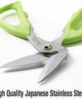 Beefy Heavy Duty Multipurpose Angled Craft Scissors 7 Inches With Japanese Stainless Steel Serrated Blade, green handles