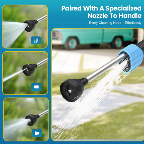 All In One Foam Cannon Car Wash Kit With Garden Hose Gun showing high pressure nozzle with three spray modes for car cleaning