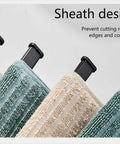 Close-up of Rotating Towel Rack For Bathroom Kitchen And Balcony, Space Saving Over The Door Towel Holder, four towels hanging.