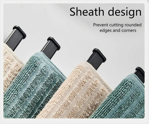 Close-up of Rotating Towel Rack For Bathroom Kitchen And Balcony, Space Saving Over The Door Towel Holder, four towels hanging.