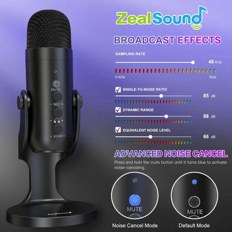 USB Podcast Microphone With Noise Cancellation For PC Mac iPhone iPad Android Includes Gain, Mute Button, Volume Control