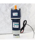 DC gear motor with brake; blue housing, orange output shaft, wired, 120W
