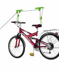 Two Pack Overhead Bike Hangers With Pulley System For Ceiling Garage Storage 100lb Capacity Each Great For Hanging Bicycles Ladders Or Tools In Your Shed Or Basement