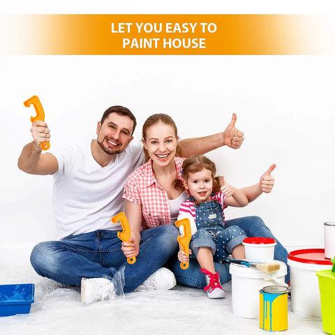 Family holding 4 Pack Plastic Bucket Lid Openers For 5 Gallon Paint Cans Easy Lid Remover Wrench Tool in home setting.