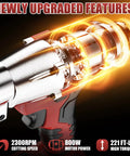 Brushless Cordless Metal Shears With 360 Degree Pivoting Head High Torque Cutting Tool showing upgraded motor features and power specs.