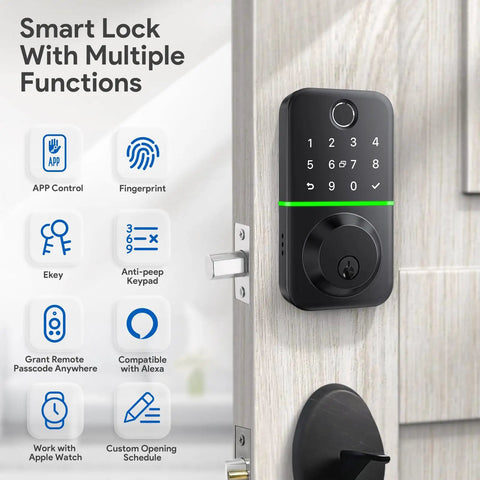 Super Slick Smart Door Lock Deadbolt With Keypad And Quick Fingerprint Reader For Absolute Game Changing Keyless Entry Auto Locking Setup With Bluetooth App Control And Spare Keys