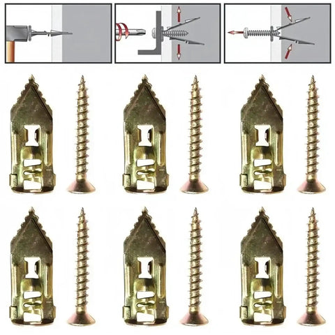 Heavy Duty Wood Screw And Drywall Anchor Kit With Self Drilling Expansion Screws For Gypsum Board Yellow Zinc Plated Rust Resistant And Easy No Prep Install For Strong Wall Mounts, anchors and screws