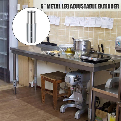 Built Tough As Nails Eight Piece 6 Inch Adjustable Table Leg Extensions Galvanized Steel for a kitchen workbench setup.