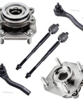 Drop In Front Wheel Bearing Hubs Kit For 2007 2012 Nissan Sentra 2.0L Includes 2 Front Hubs, 2 Outer Tie Rods, And 2 Inner Tie Rods For A Smooth Ride And Solid Steering visible with components