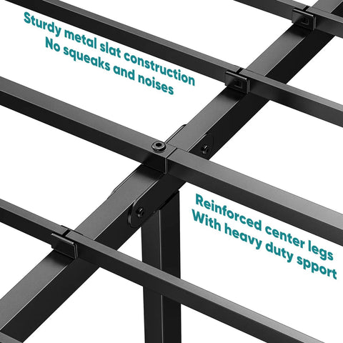 Sturdy metal slat construction of the Full Size Metal Platform Bed Frame With Underbed Storage for heavy duty support.