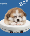 Cute puppy sleeping on a white rotating display stand with USB port, showcasing its 10 inch turntable base.