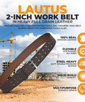 Heavy Duty Leather Tool Belt for Carpenters and Electricians, 2-Inch Wide Top-Grain Oil-Tanned Leather With Double Prong Buckle