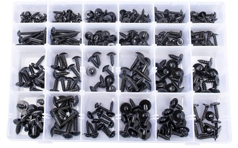 Pro Grade 270 Piece Automotive Body Screw Kit With Washer Head Self Tapping Screws in assorted sizes in plastic organizer