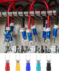 200 Pcs Insulated Wire Connectors Kit with mixed ring spade butt fork quick disconnect crimp terminals in wiring setup.