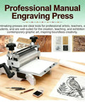 Professional manual engraving press with hand-crank for sharp copperplate etching, featuring 31x17 cm panel and slab roller rig.