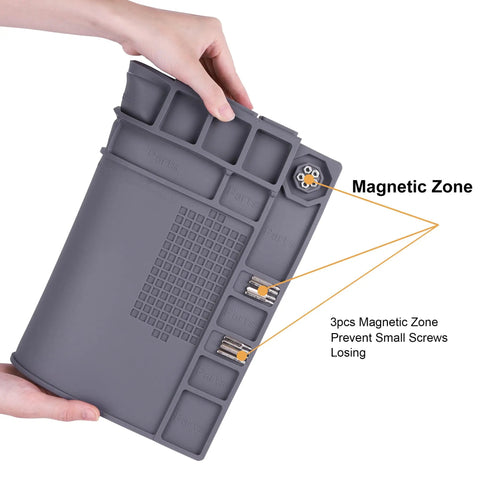 Tough As Nails Heat Resistant Soldering Mat With Integrated Scale And Heavy Duty Magnetized Tray for organizing small screws.