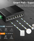 Front view of Industrial 8 Port Gigabit PoE Ethernet Switch With 16Gbps Switching Capacity 96W Power Supply DIN Rail Mount IEEE 802.3af or at Compliant for Cameras and IP Phones