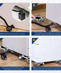 Heavy Duty Furniture Movers With Five Smooth Rubber Wheels Thick Carbon Steel Construction For Easy Moving Of Couches And Appliances in use with crowbar and dolly.