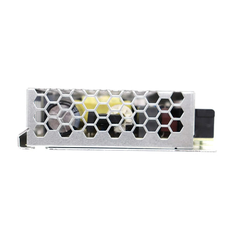 Side view of 5V 10A 50W Switching Power Supply With Single Output, Slick Space-Saver 1U Low-Profile Design, honeycomb vent design