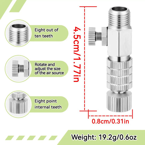 Airbrush Quick Connect Disconnect Adapter Kit With One Eighth Inch Fittings Quick Release Coupler Set with measurements and details.