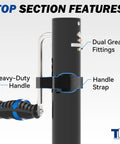 Close-up of top section of 8 Inch Wheel Trailer Jack For RV Boat And Trailer, 2000 Lbs Load Capacity, showing handle and fittings.