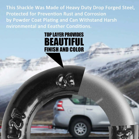 Close-up of Beefy Half Inch D Ring Bow Shackle With Screw Pin Clevis Four Pack For Jeeps ATVs Trucks And Trailers 2 Ton