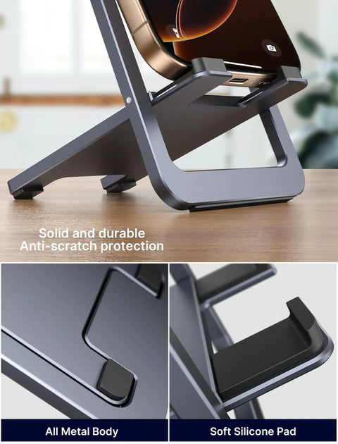 Foldable Aluminum Phone Stand For Desk Adjustable Viewing Angle Portable Travel Companion Premium Office Accessory For iPhone 17 16 15