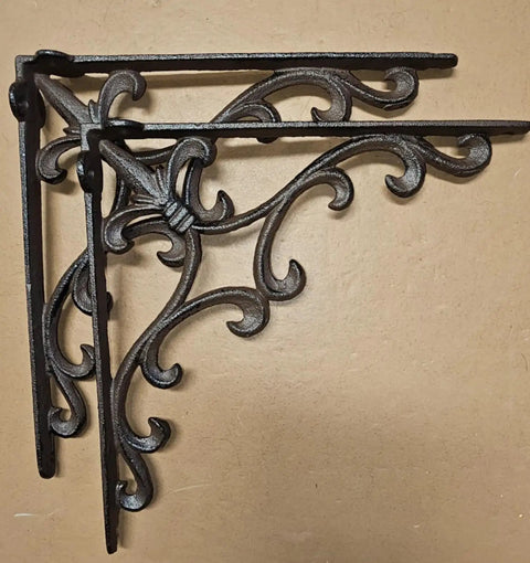Heavy Duty Cast Iron Shelf Bracket With Fleur De Lis Ornament 10 By 10 In Extra Strong Wall Mount For Rustic Shelves Ornate Decor Bracket