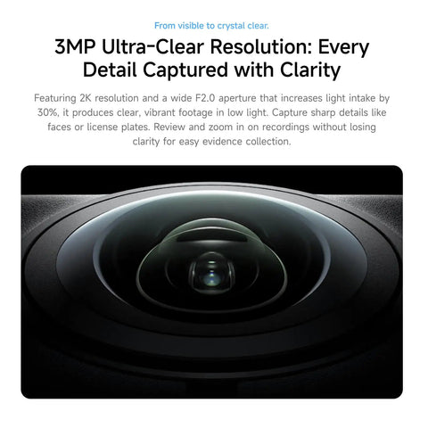 Close-up view of the lens of Bully Proof 2K Solar Security Camera With 5G WiFi And PTZ 360 Rotation, showcasing its clarity.